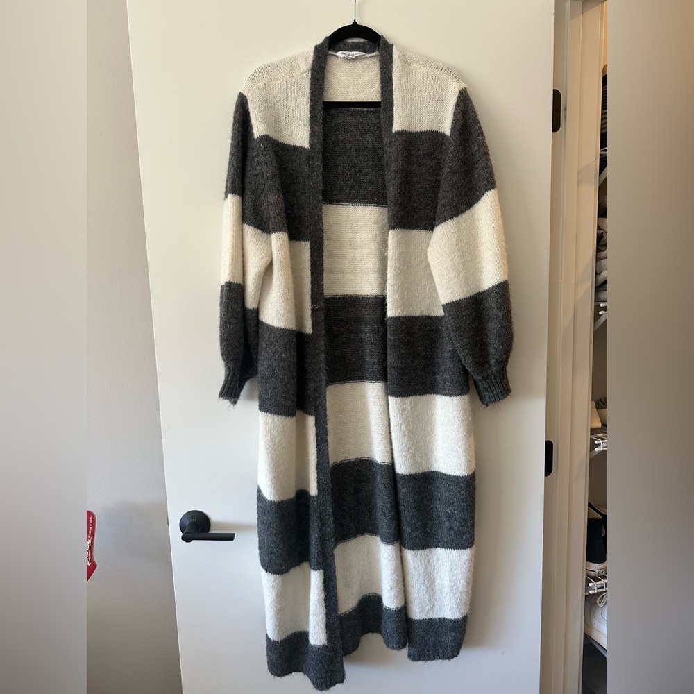 Miss Selfridge maxi cardigan in charcoal and cream stripe
